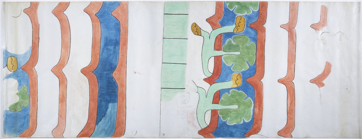 Tarım Tapınağı, Teotihuacan, Meksika'dan bir duvar resminin kopyası (suluboya, gövde rengi, grafit) by Adela Breton