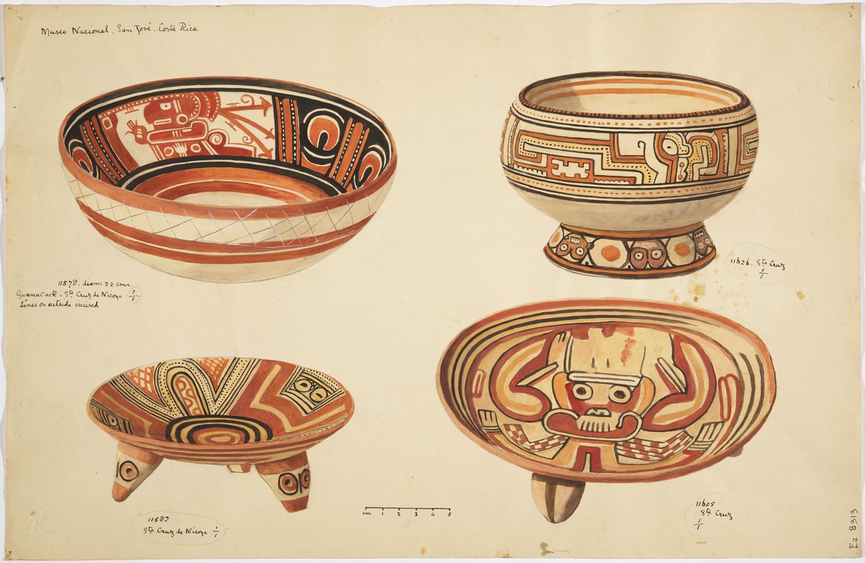 Santa Cruz de Nicoya, Kosta Rika'dan dört yemek (suluboya) by Adela Breton
