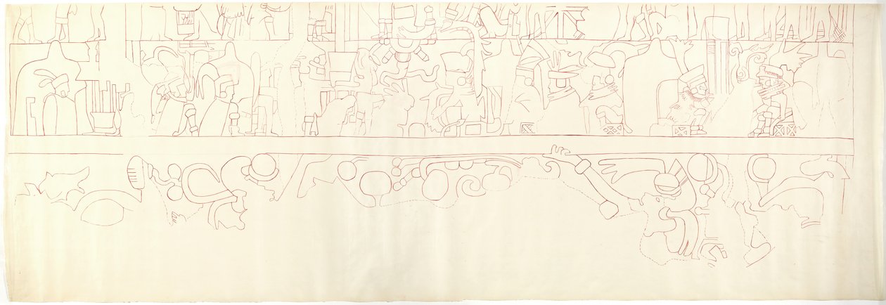 Güney Duvarı, Jaguarların Üst Tapınağı, Chichen Itza, Meksika Güney mahallesi (kırmızı mürekkep ve grafit) by Adela Breton