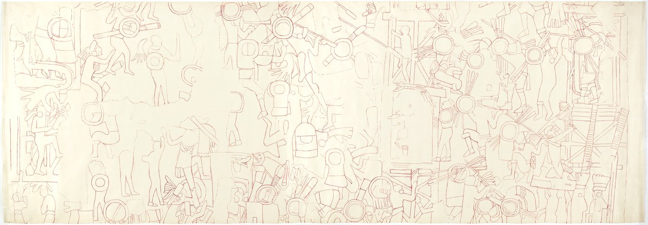 Güney duvarı, Jaguarların Üst Tapınağı, Chichen Itza, Meksika Güney merkez mahallesi (kırmızı mürekkep ve grafit) by Adela Breton
