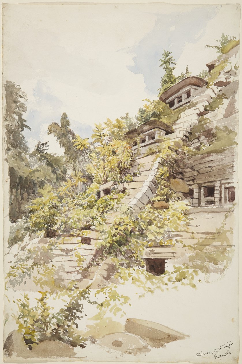 Niş Piramidi Merdiveni, El Tajin, Papantla, Meksika (suluboya) by Adela Breton