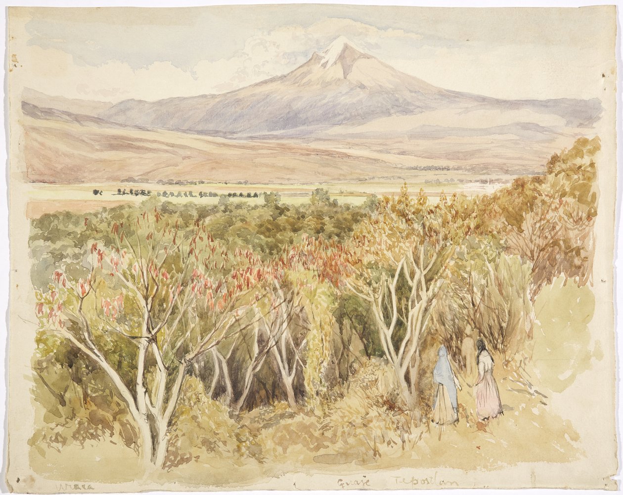 Yautepec, Morelos Eyaleti, Meksika'dan Popocatépetl yanardağı (suluboya ve grafit) by Adela Breton