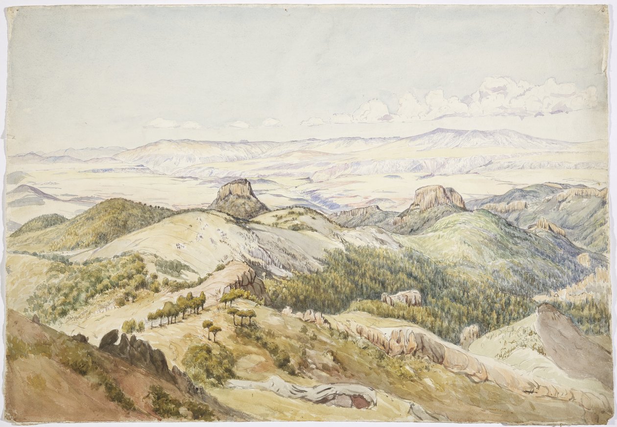 Cerro de Navajas, Hidalgo, Meksika'dan görünüm (suluboya) by Adela Breton