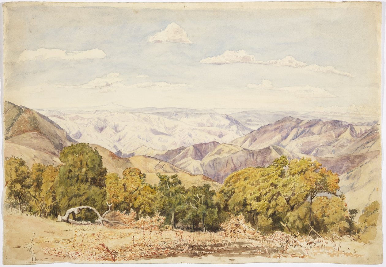 Tlacotepec, Guerrero, Meksika'nın görünümü (suluboya) by Adela Breton