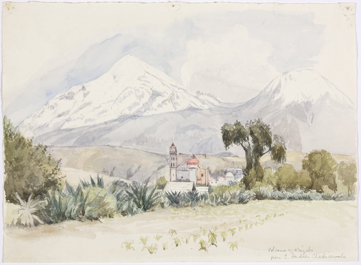 San Andrés, Chalchicomula'dan Orizaba Volkanı (suluboya) by Adela Breton