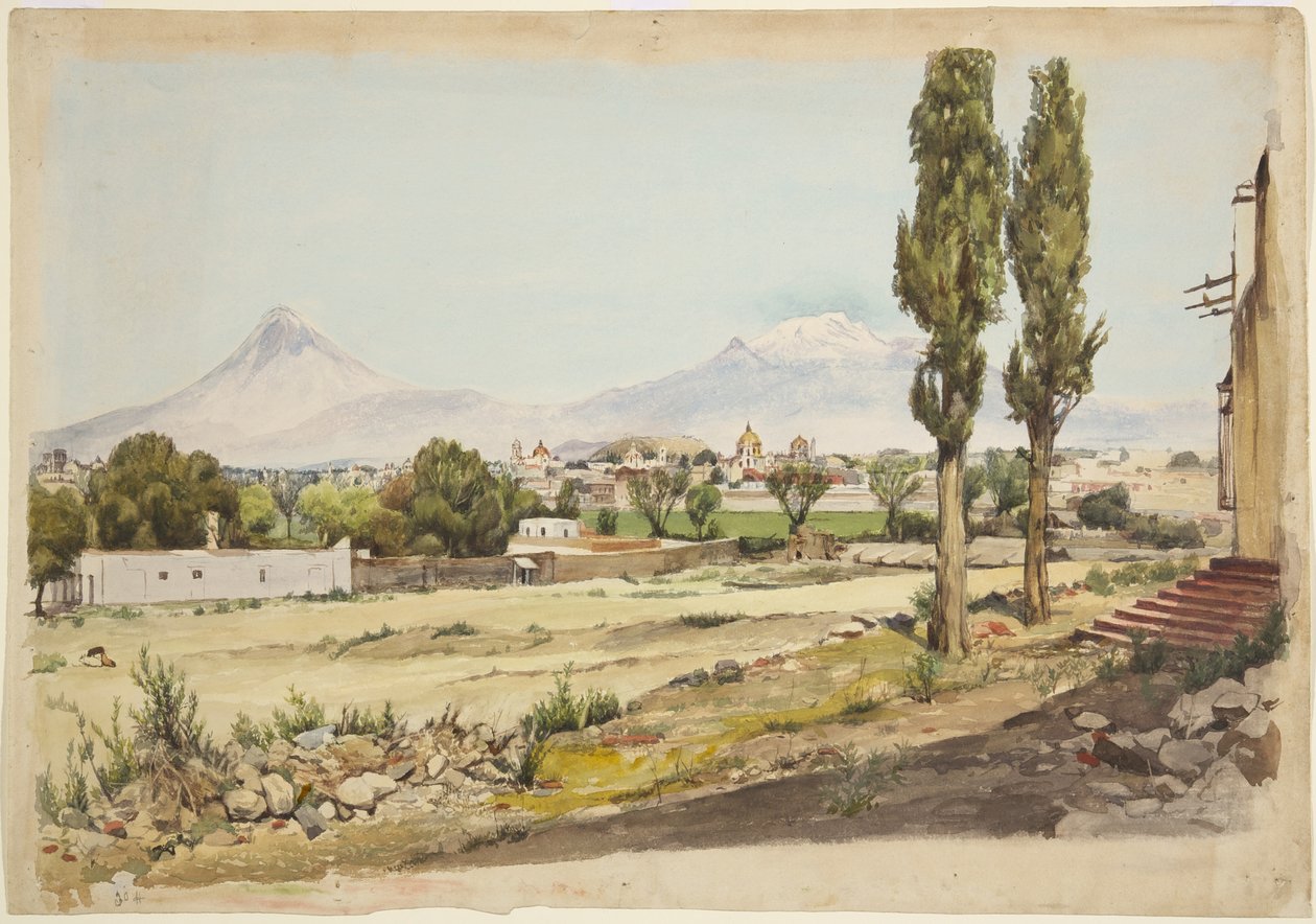 Volkanlar Popocatépetl ve Iztaccihuatl volkanları, Puebla, Meksika (suluboya) by Adela Breton