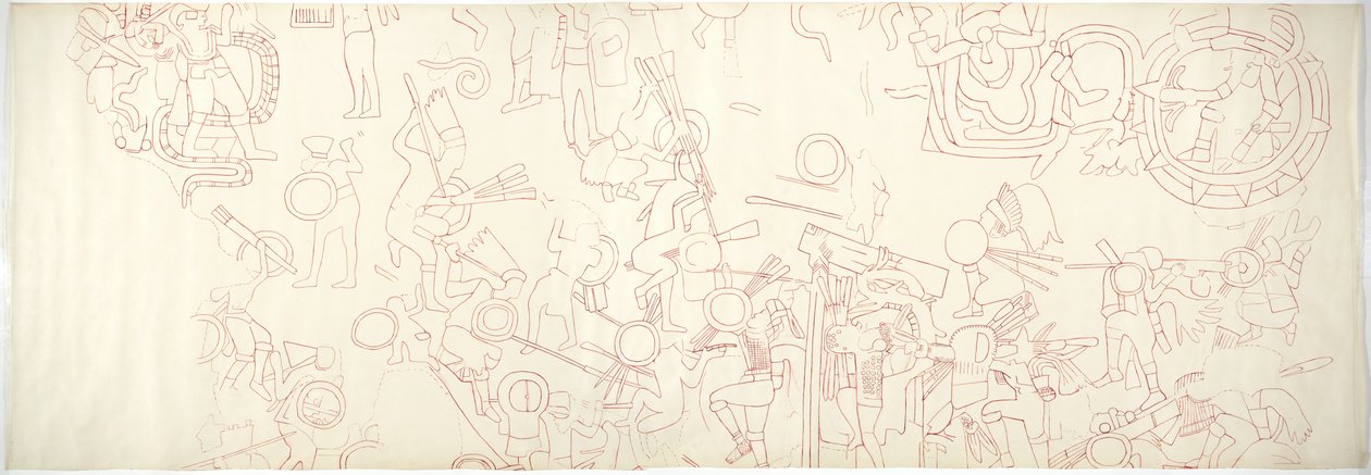 güney duvarı, Jaguarların Üst Tapınağı, Chichen Itza, Meksika Kuzey merkez mahallesi (kırmızı mürekkep ve grafit) by Adela Breton