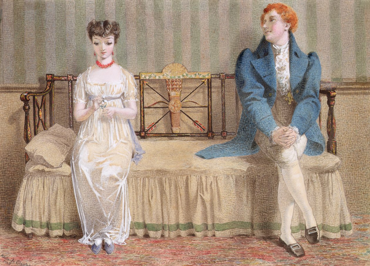Courting, 1868 (kağıt üzerinde kalem ve tuvalet) by Adelaide Claxton