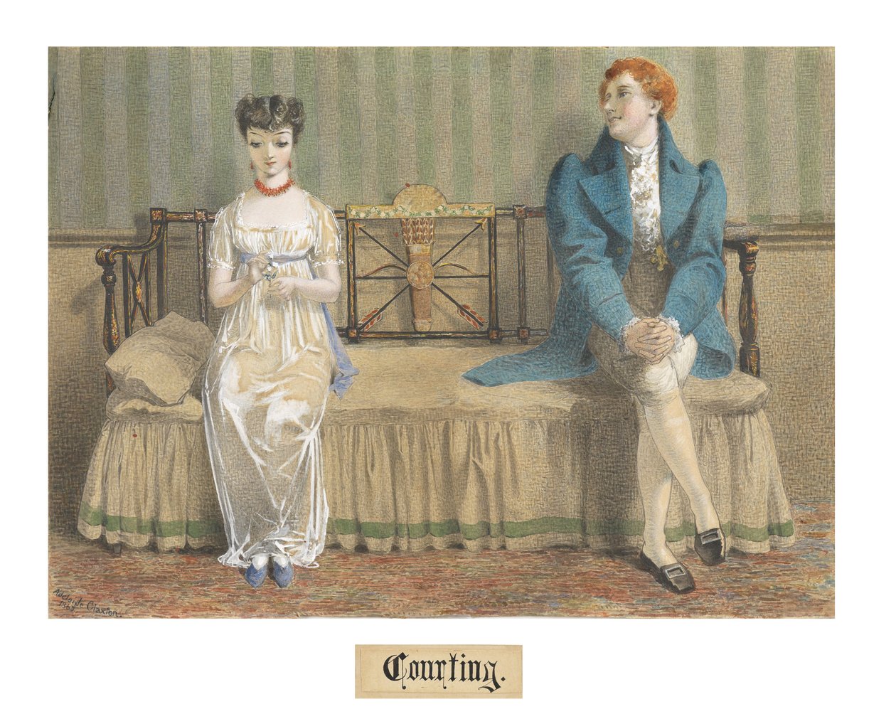 Courting, 1868 (klozet ve gövde rengi kurşun kalem üzerine kalem üzerine) by Adelaide Claxton
