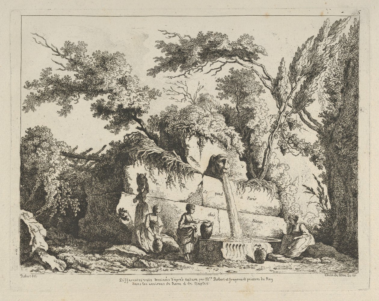 Roma çevresinde... doğadan alınmış farklı görünümlerden başlık sayfası..., 18. yüzyıl. by Adélaide Allou
