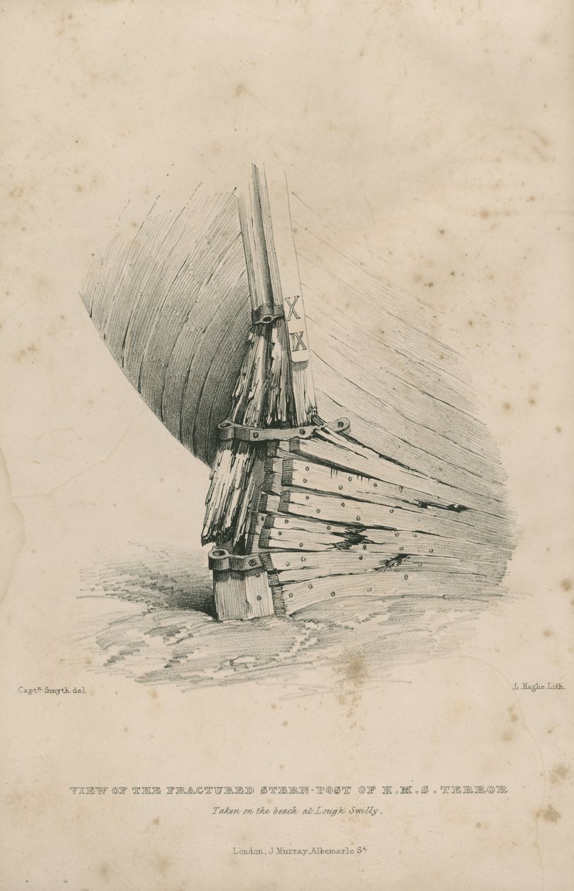 HMS Terror'un kırık kıç direğinin görünümü: Lough Swilly sahilinde çekilmiş by Admiral William Henry Smyth