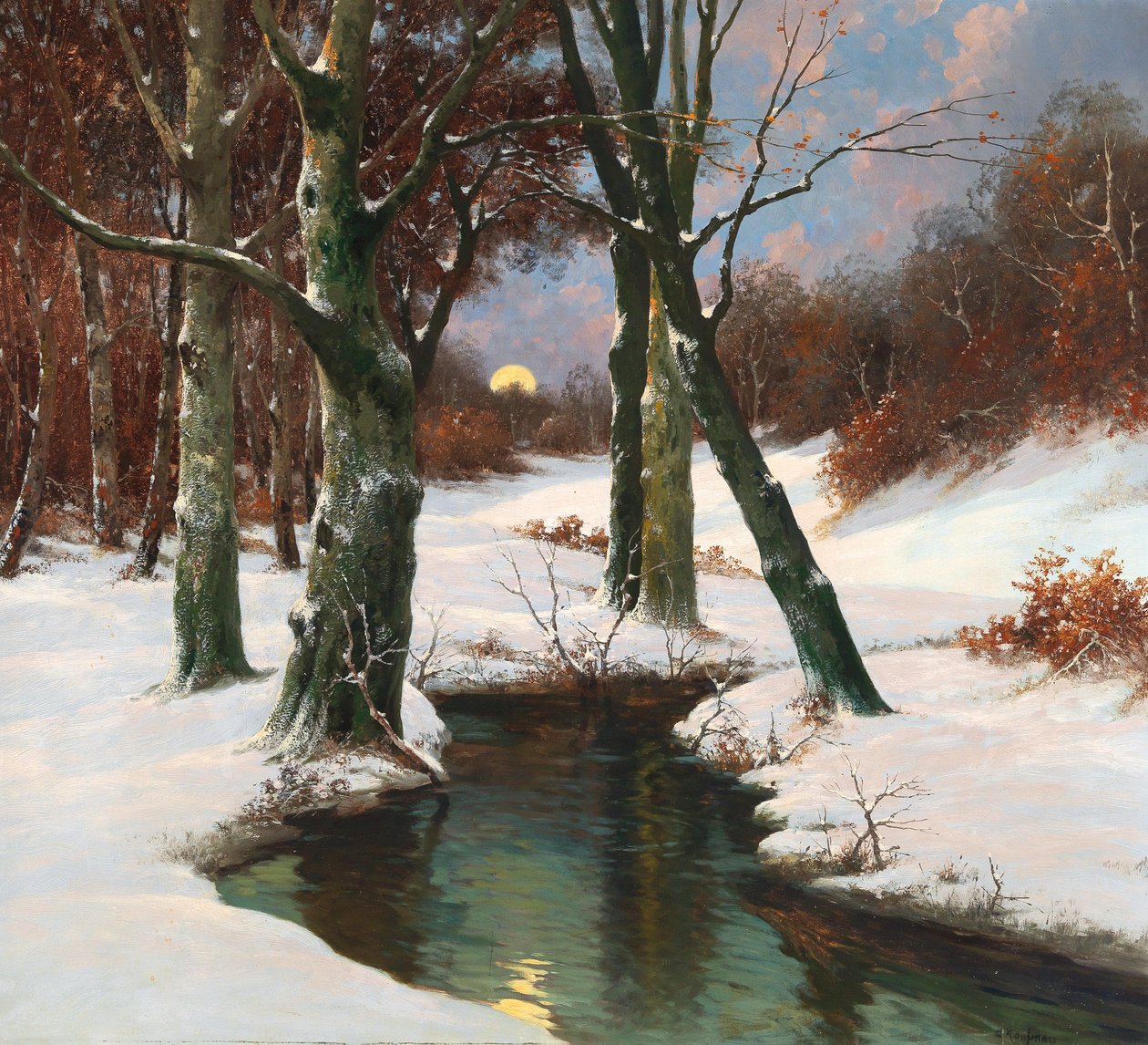 Yükselen Ay ile Kış Manzarası by Adolf Kaufmann