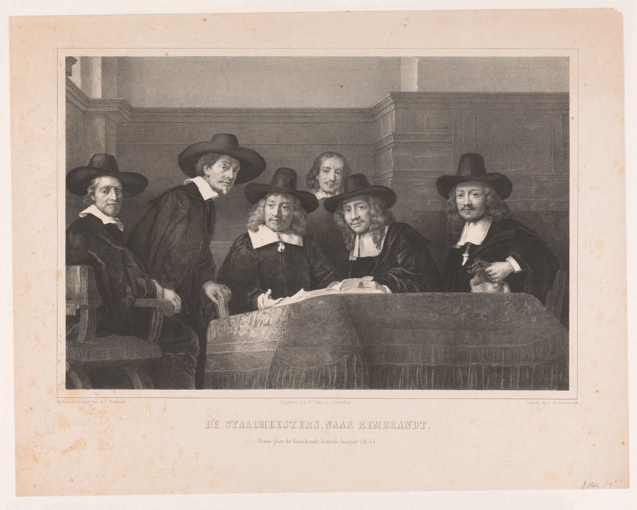 De Staalmeesters: Amsterdam kumaş üreticileri loncasının örnek ustaları (waardijns) koleji Staalmeesters, Rembrandt / Premium plaka der Kunstkronijk