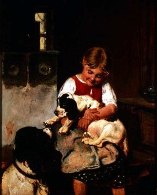 köpek yavrusu ile genç kız by Adolf Eberle