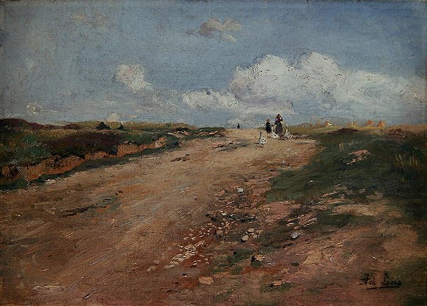 Bir kız ve kaz ile Schwalm Kırsal Yolu (tuval üzerine yağlıboya) by Adolf Lins