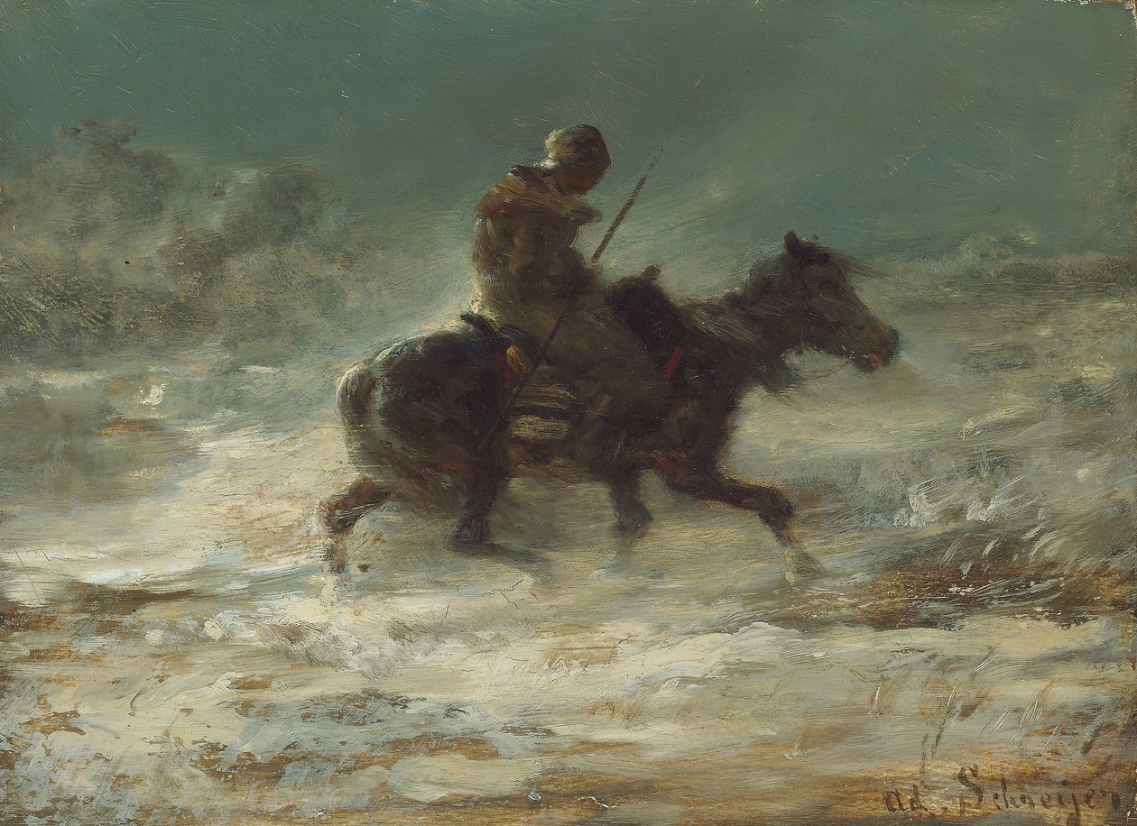 Karda Sürünen Mızraklı Adam, 1880 dolayları by Adolf Schreyer