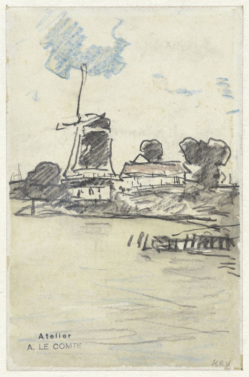 su üzerinde değirmen by Adolf le Comte