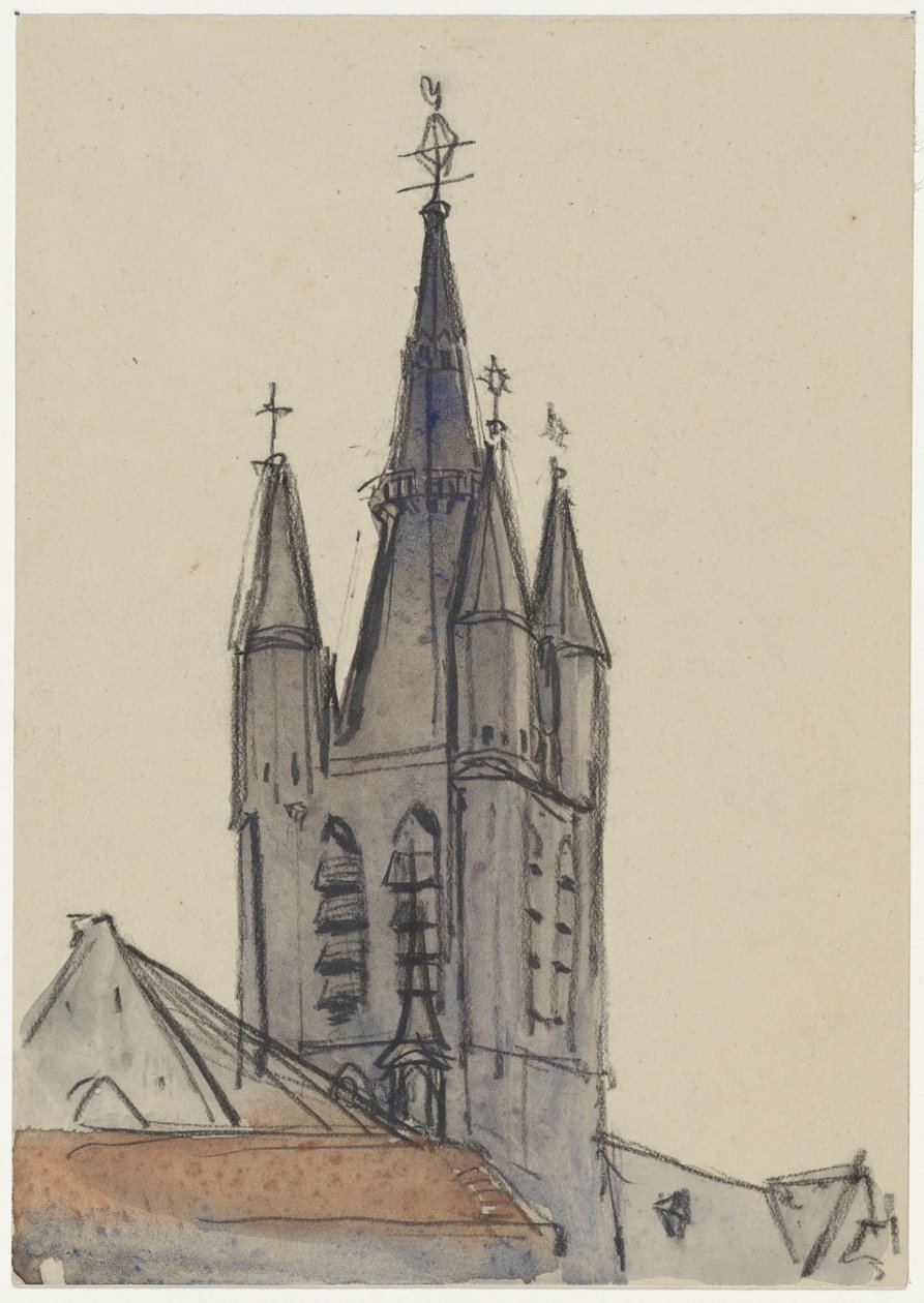 Delft'teki Eski Kilise Kulesi by Adolf le Comte