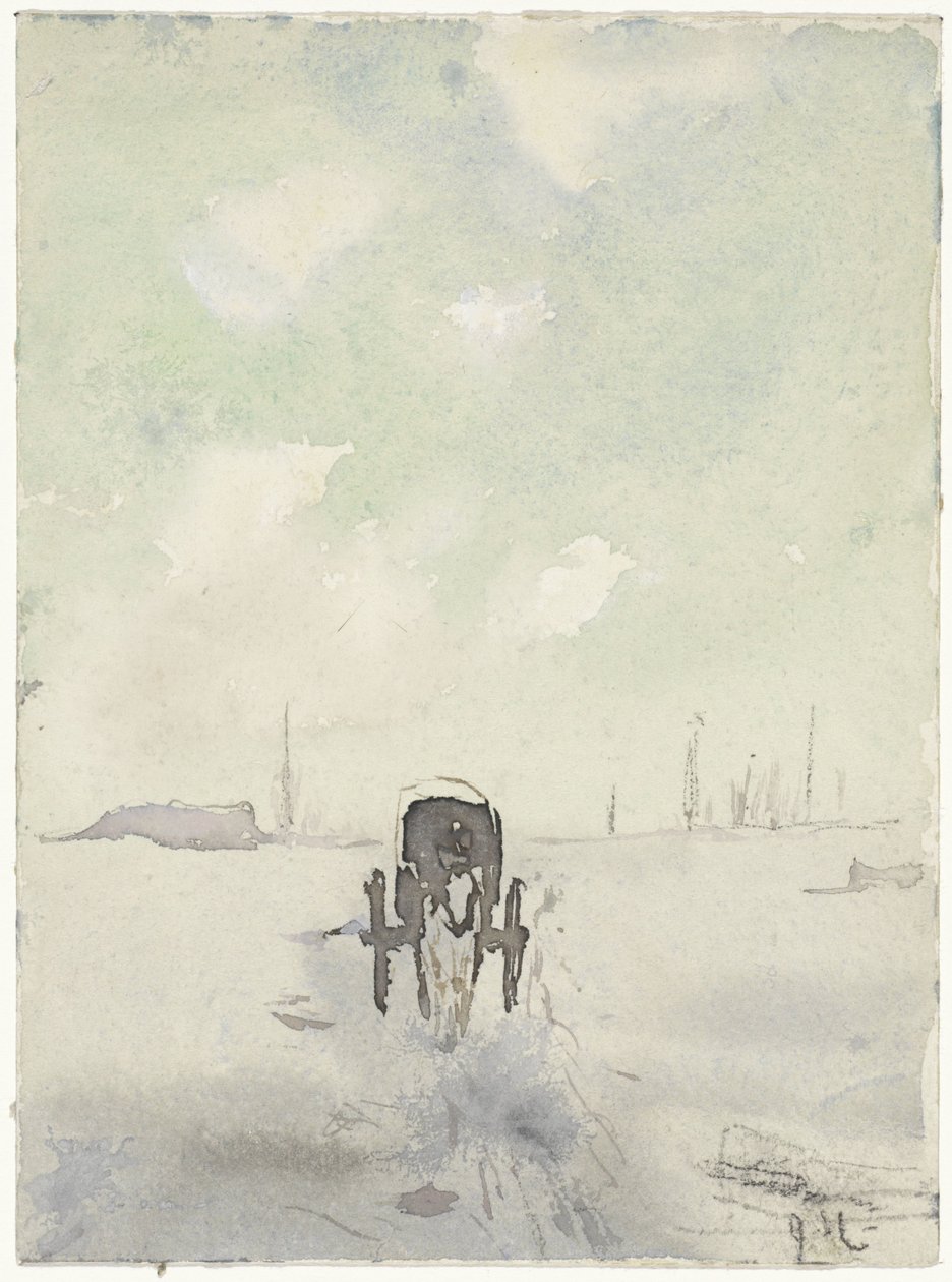 At ve araba ile kış manzarası by Adolf le Comte