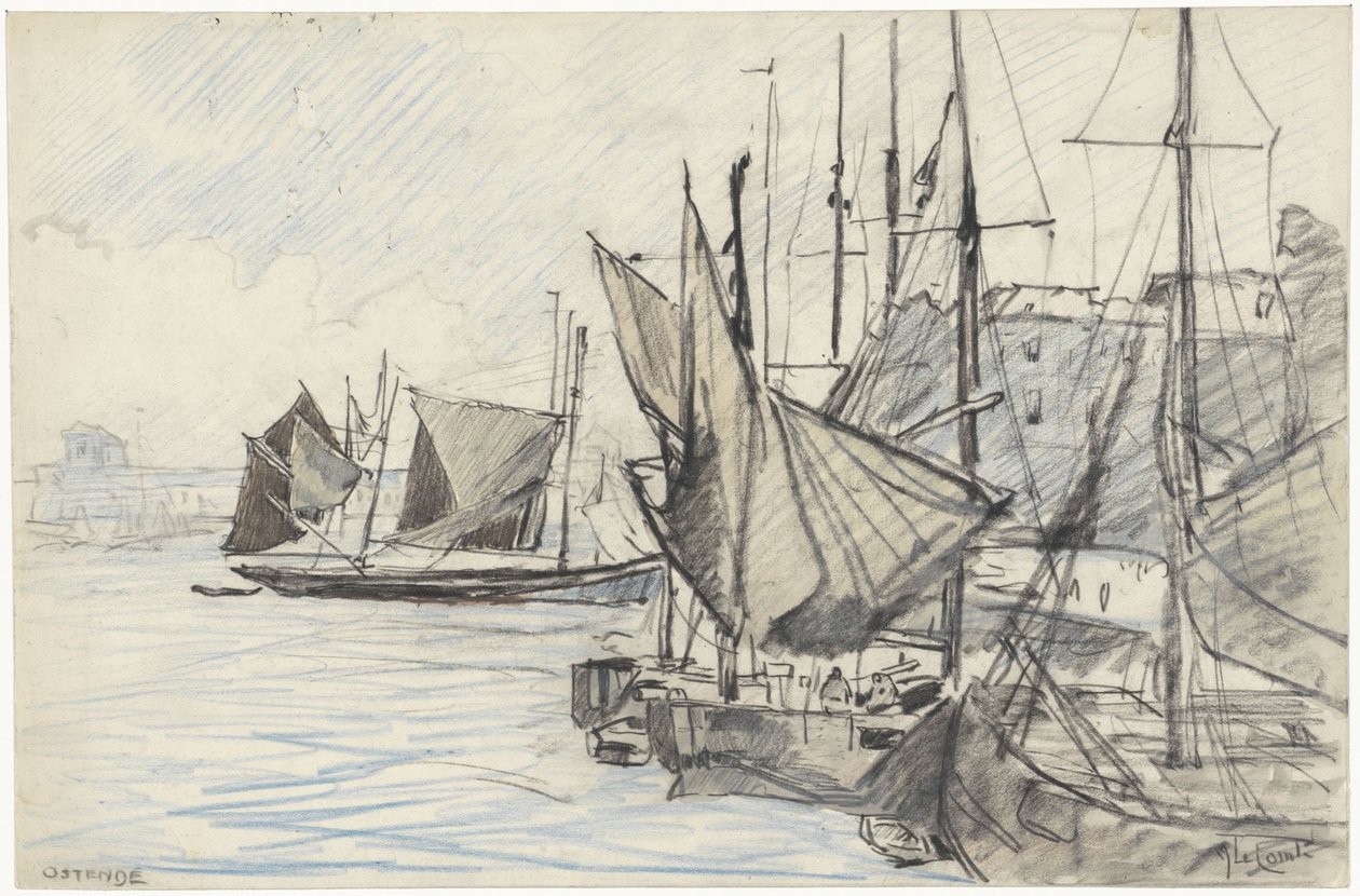 Oostende limanında yelkenli gemiler by Adolf le Comte