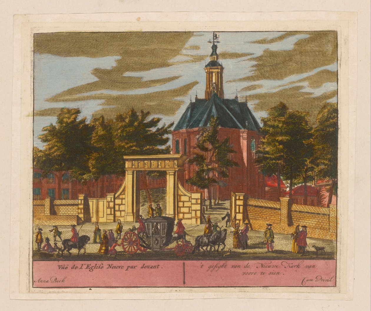 Lahey'deki Nieuwe Kerk'in görünümü Vúë de l'Eglise Neuve par devant / 't gellight Nieuwe Kerk van Voore te sien (nesnedeki başlık) by Adolf van der Laan (attributed to)