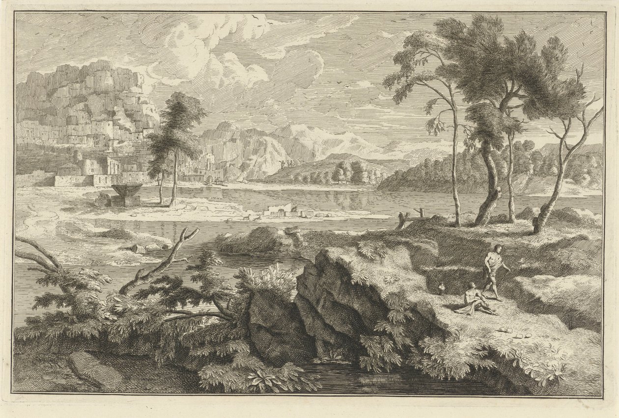 Kayalar ve nehir ile Arcadian manzara İtalyan ve Alman manzaraları (dizi başlığı) by Adolf van der Laan