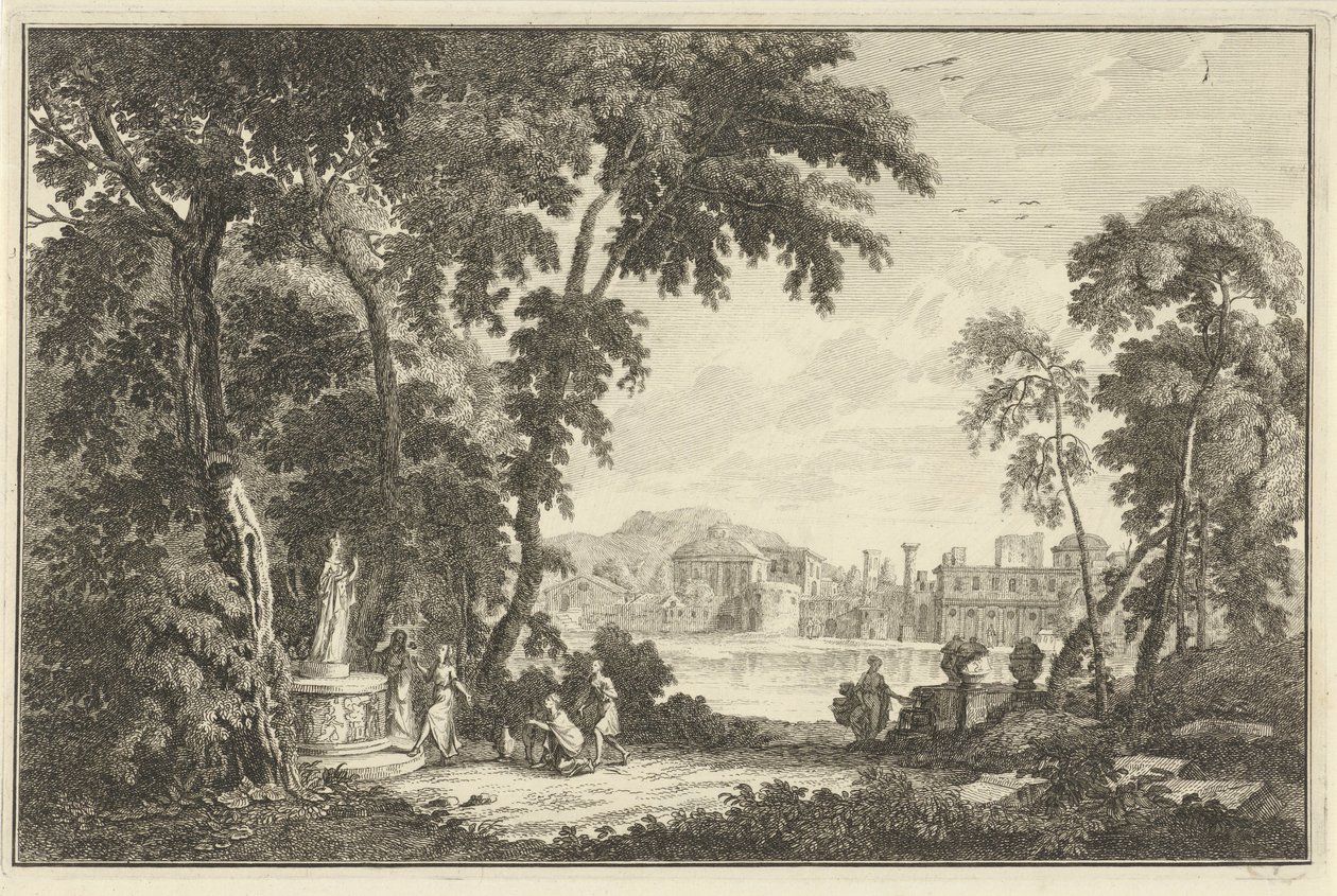Bir heykele tapan figürlerle Arcadian nehri manzarası İtalyan ve Alman manzaraları (dizi başlığı) by Adolf van der Laan