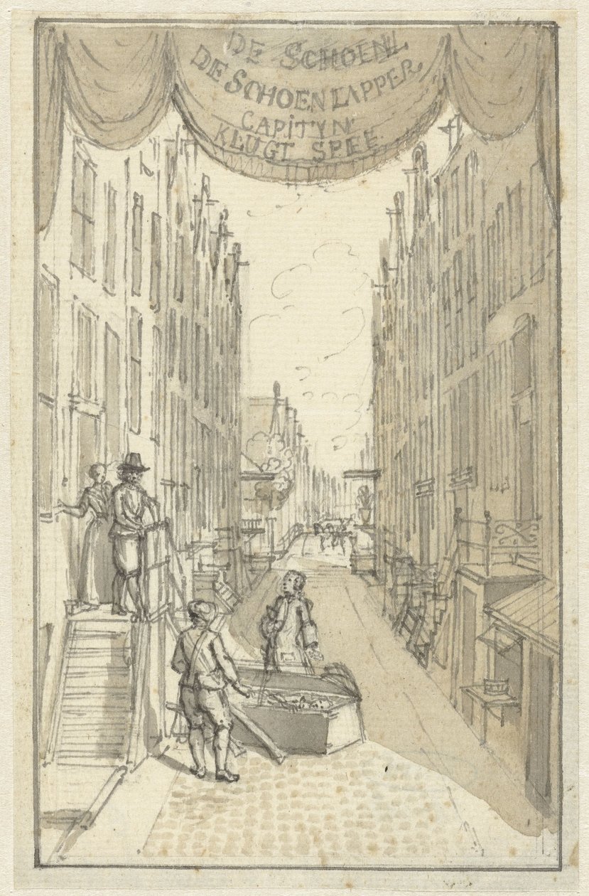De Schoenlapper-Capityn veya Krispyns Koddige Schakinge oyununun başlık sayfası için tasarım by Adolf van der Laan