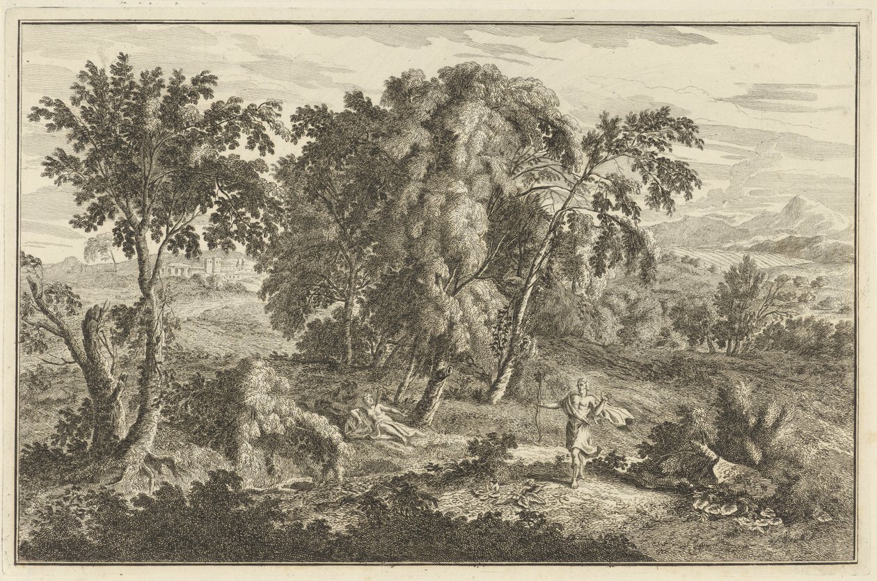Arcadian manzarasında okla vurulan kadın İtalyan ve Alman manzaraları (dizi başlığı) by Adolf van der Laan