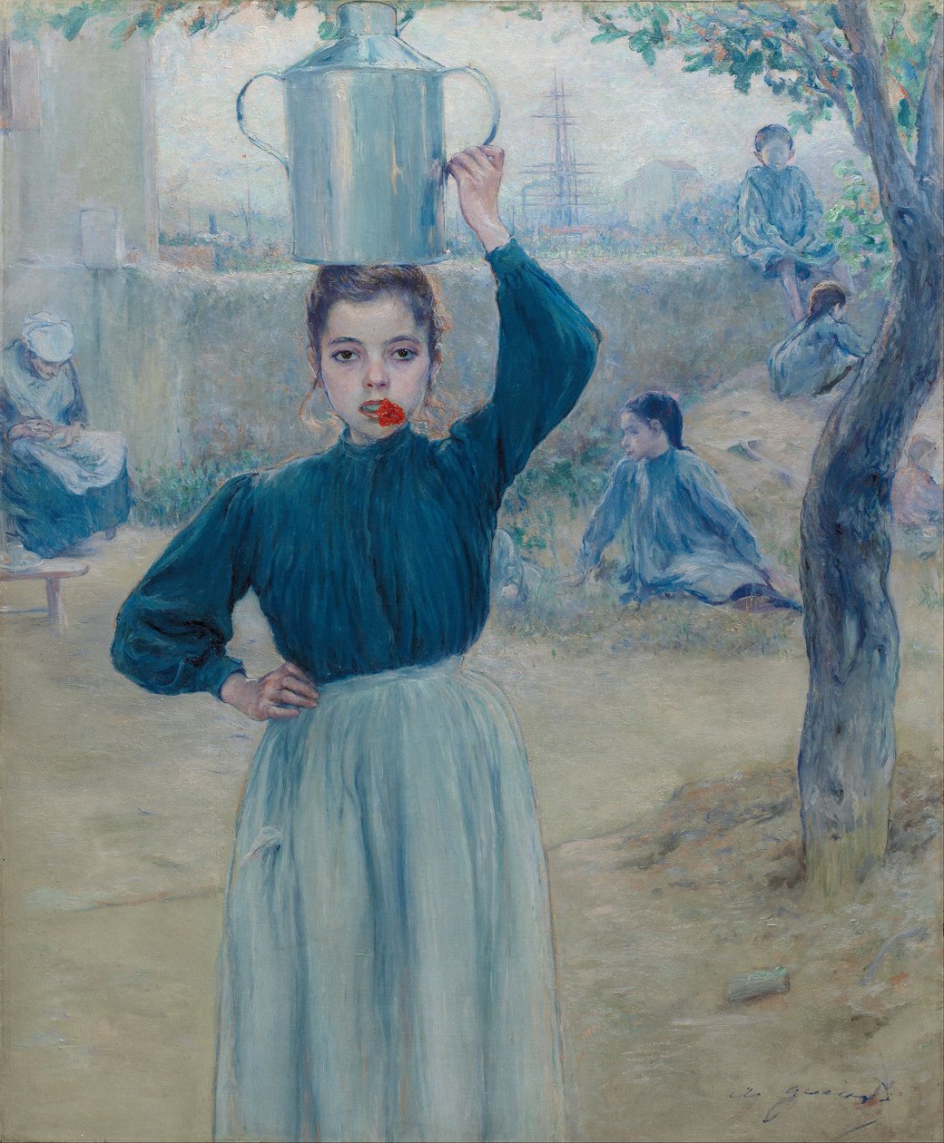 Kırmızı Karanfilli Küçük Köy Kızı by Adolfo Guiard y Larrauri