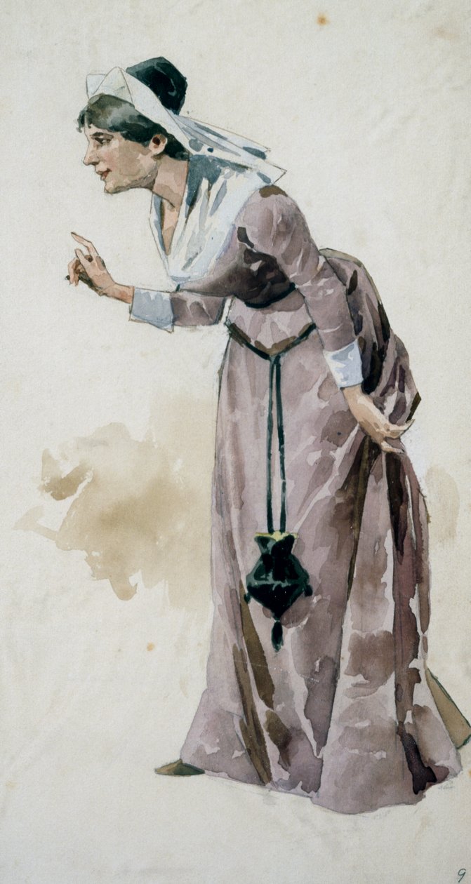 Adolf Hohenstein'ın (1854-1928) Giuseppe Verdi'nin (1813-1901) Falstaff operasının galası için hazırladığı kostüm çizimi, Milano'daki La Scala Tiyatrosu'nda, 9 Şubat by Adolfo Hohenstein