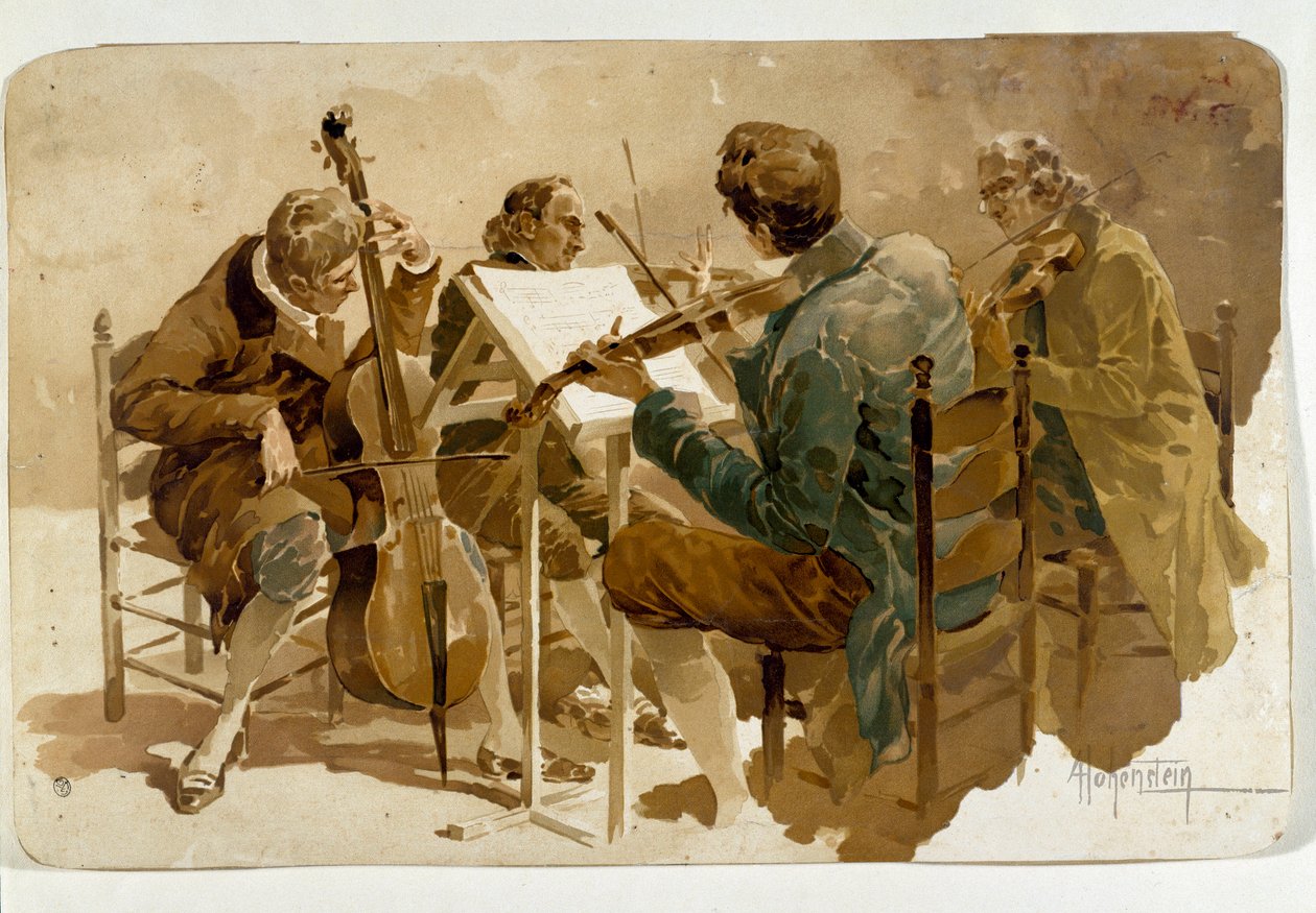 Dört müzisyen Üç kemancı ve bir çellist. Adolfo Hohenstein