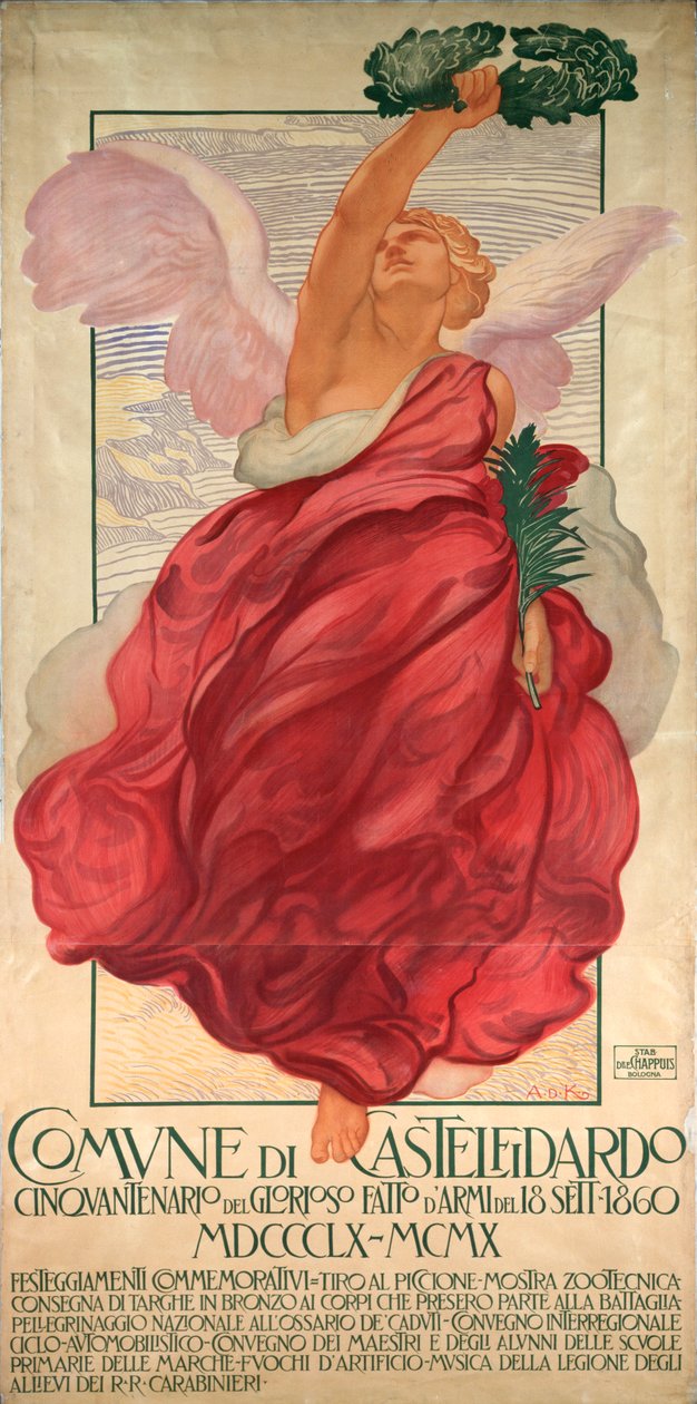 Castelfidardo muharebesinin ellinci yıldönümü için afiş by Adolfo de Carolis
