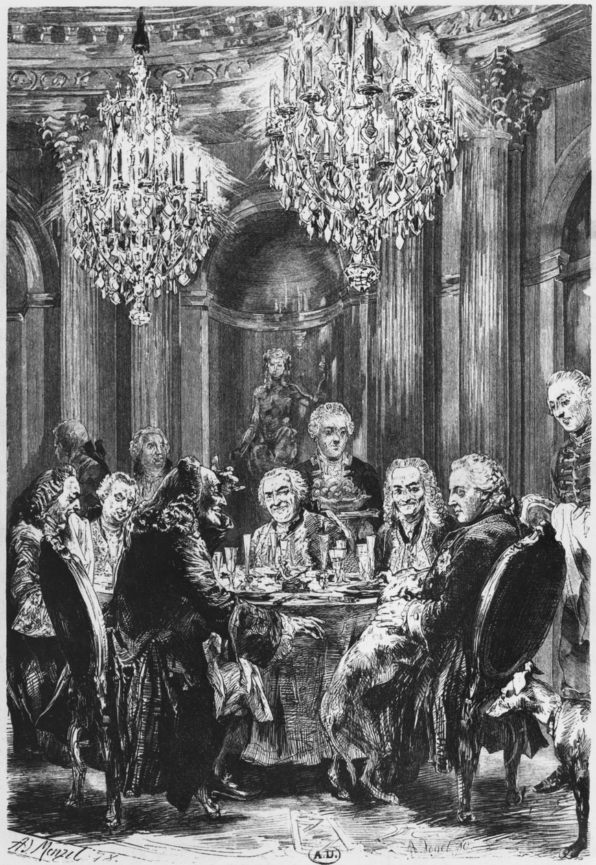 Voltaire, Prusya Kralı II. Frederick (1712-86) ile Potsdam yakınlarındaki Sanssouci
