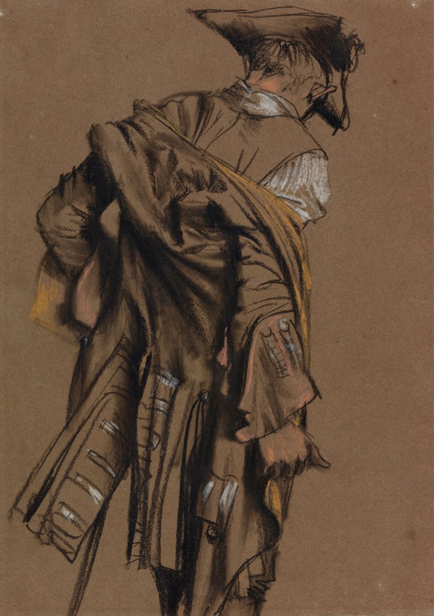 Sanatçının Modeli, Arka Görünümde On Sekizinci Yüzyıl Üniforması Giyiyor by Adolph Menzel