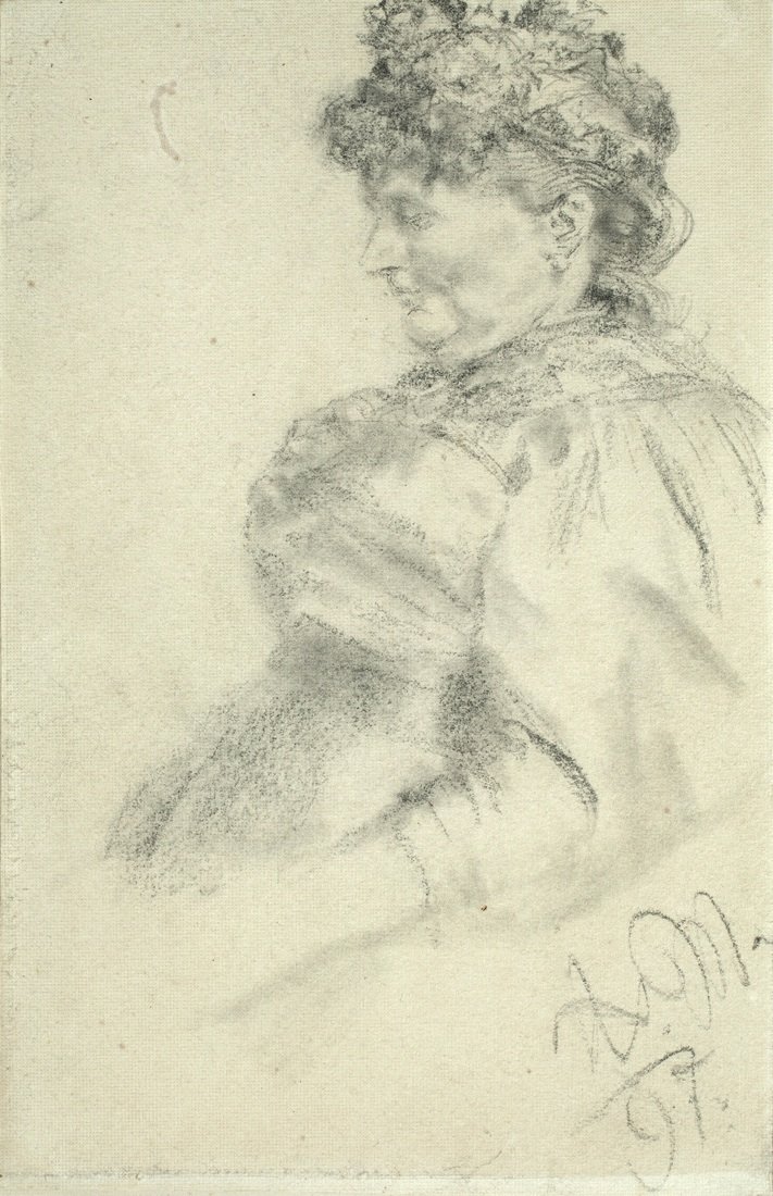 Soldaki profilde bayan by Adolph Menzel