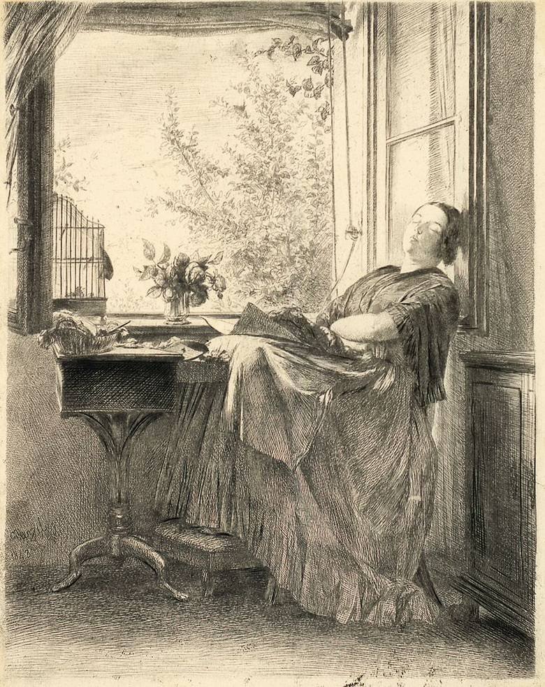 Pencerede uyuyan terzi by Adolph Menzel