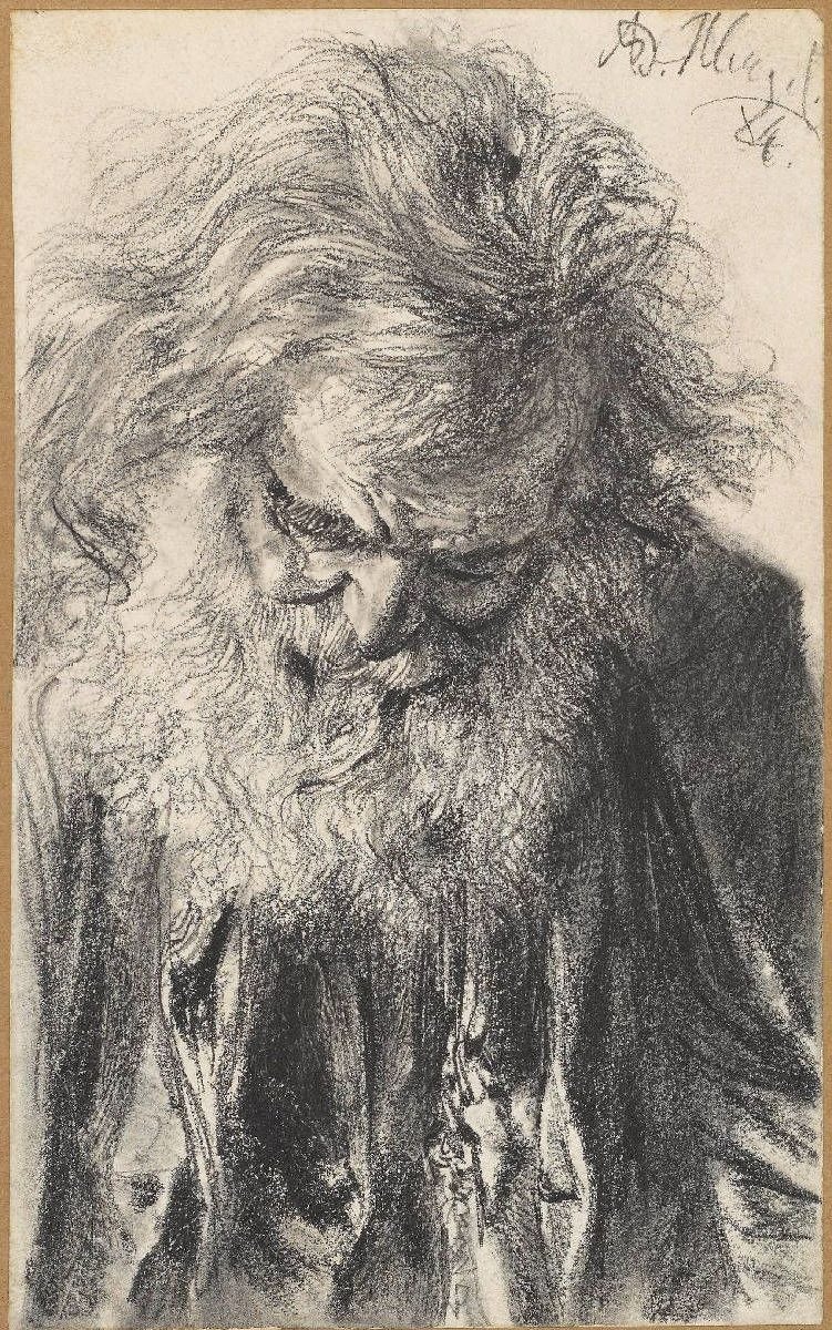 Başı eğik sakallı yaşlı bir adamın yarısı by Adolph Menzel
