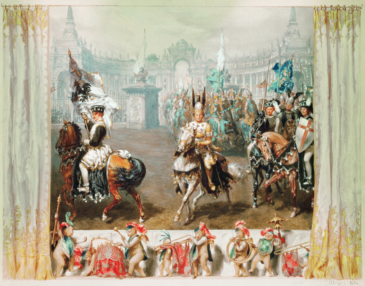 Şövalye turnuvası, 1854 (kağıt üzerinde wc ve guaj) by Adolph Menzel
