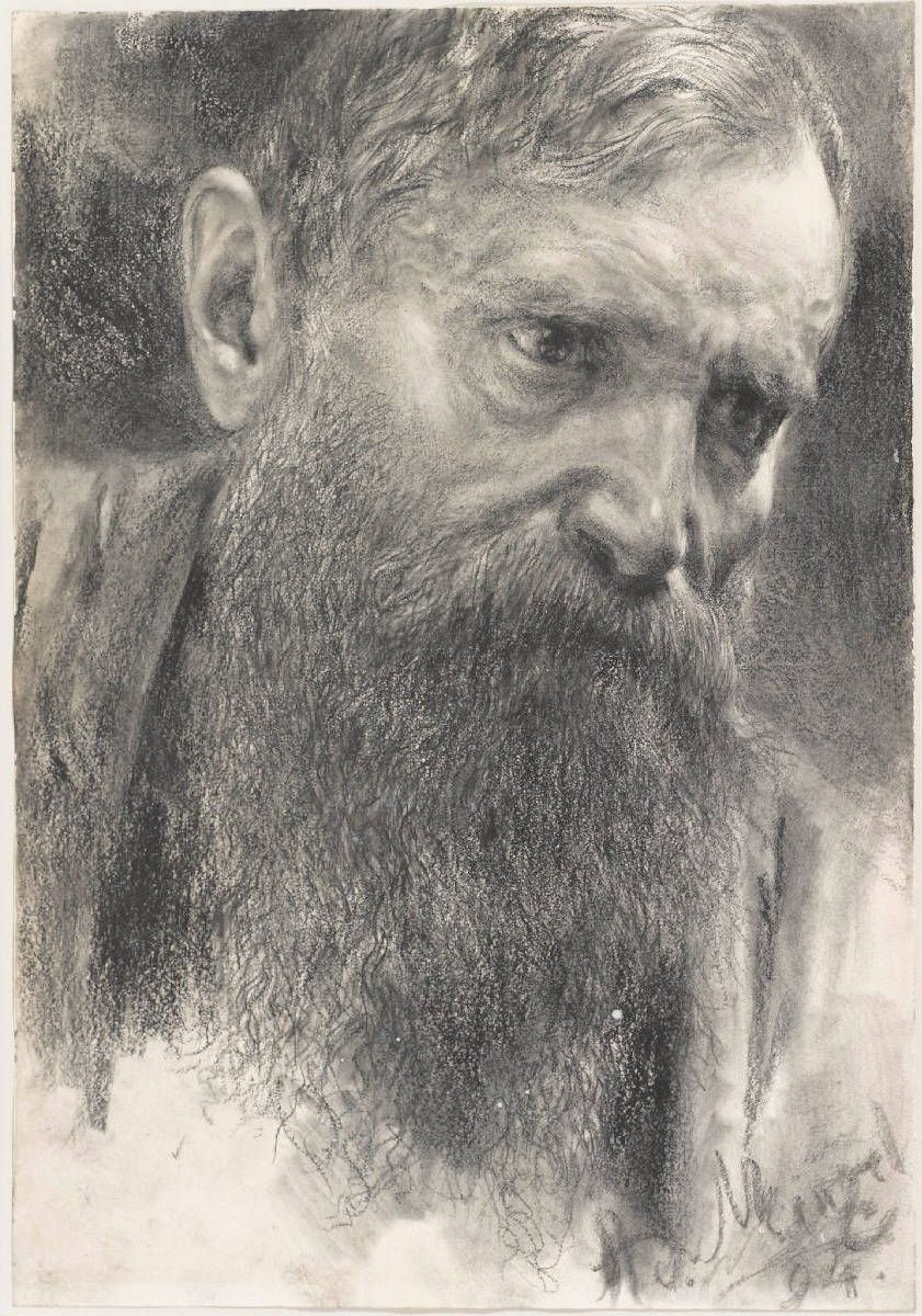 Tam sakallı bir adamın başı by Adolph Menzel