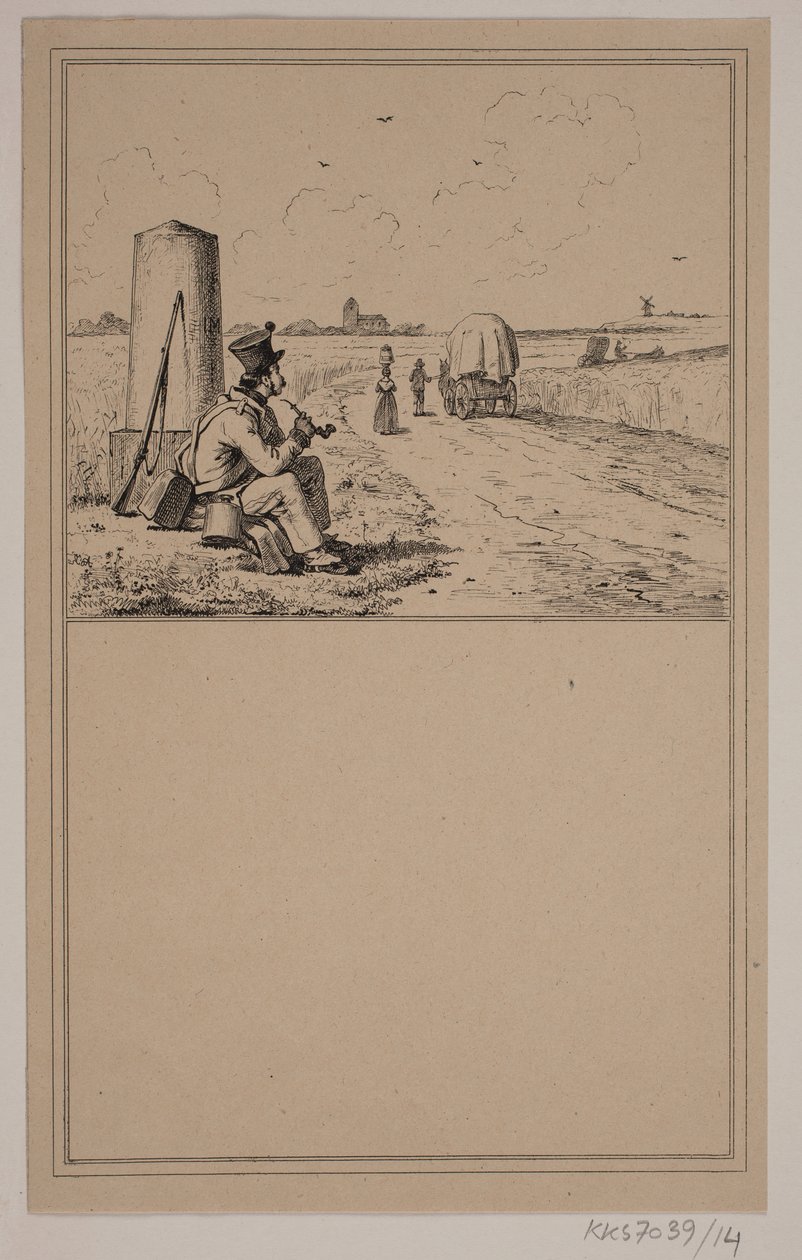 Asker yürüyüşte. No. 13 içinde Chr. Winther ve M. Rørbye, "Küçük Çocuklar için 25 Resim" by Johan Adolph Kittendorff