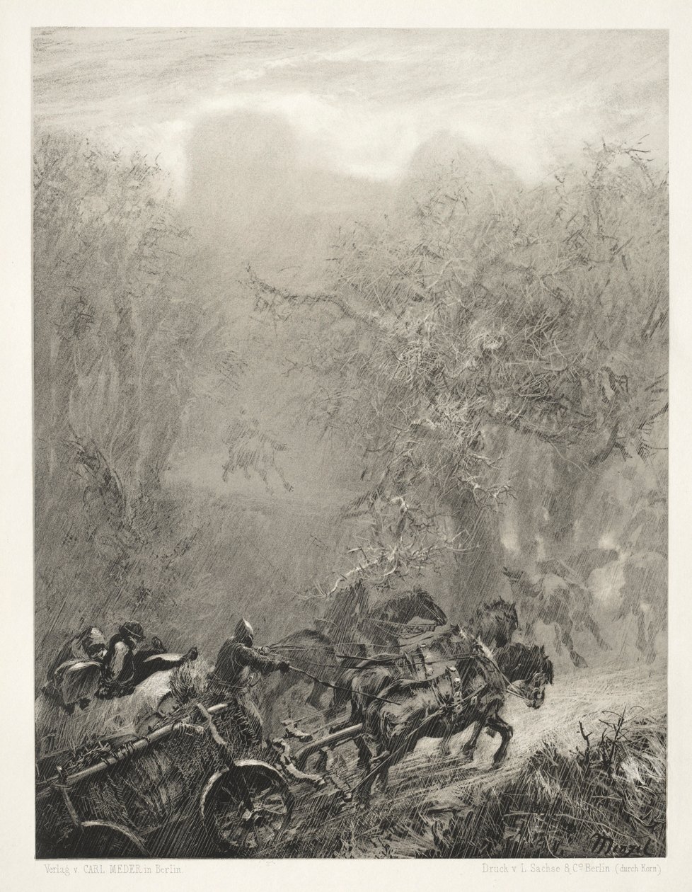 Fırçalı ve Kazıyıcılı Taş Üzerine Deneme: Bir Ormanda Tutukluların Konvoyu, 1851. by Adolph Menzel
