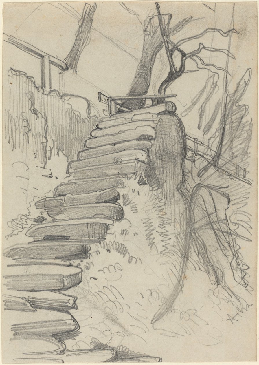 Bahçede Taş Basamakların Uçuşu by Adolph Menzel