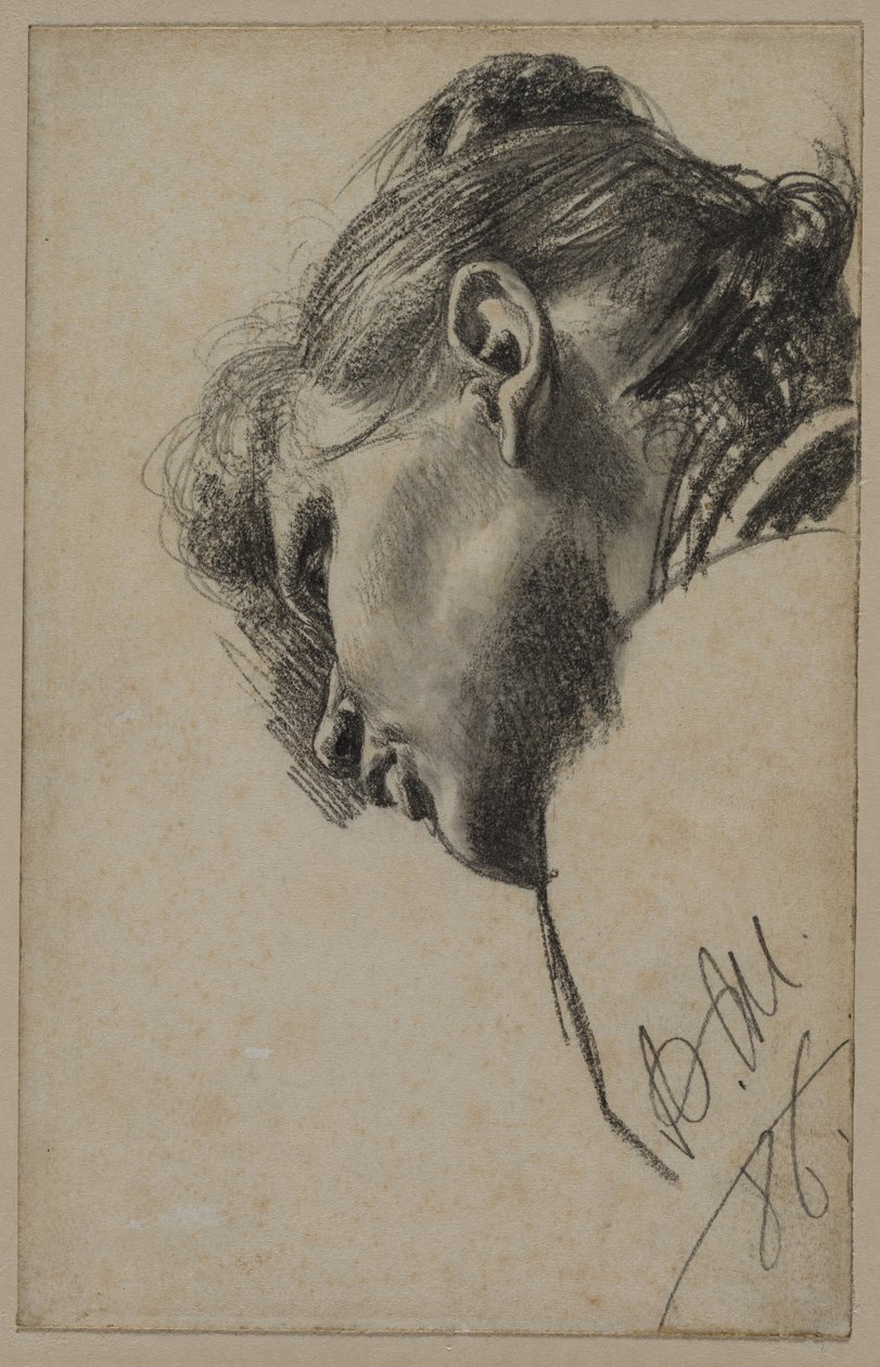Aşağıdan Görülen Genç Bir Kadının Başı, 1886. by Adolph Menzel