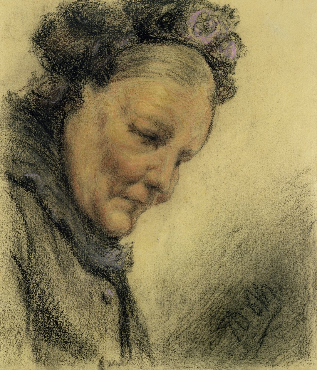Yaşlı Bir Kadının Başı (kağıt üzerine pastel boya ve pastel boya) by Adolph Menzel