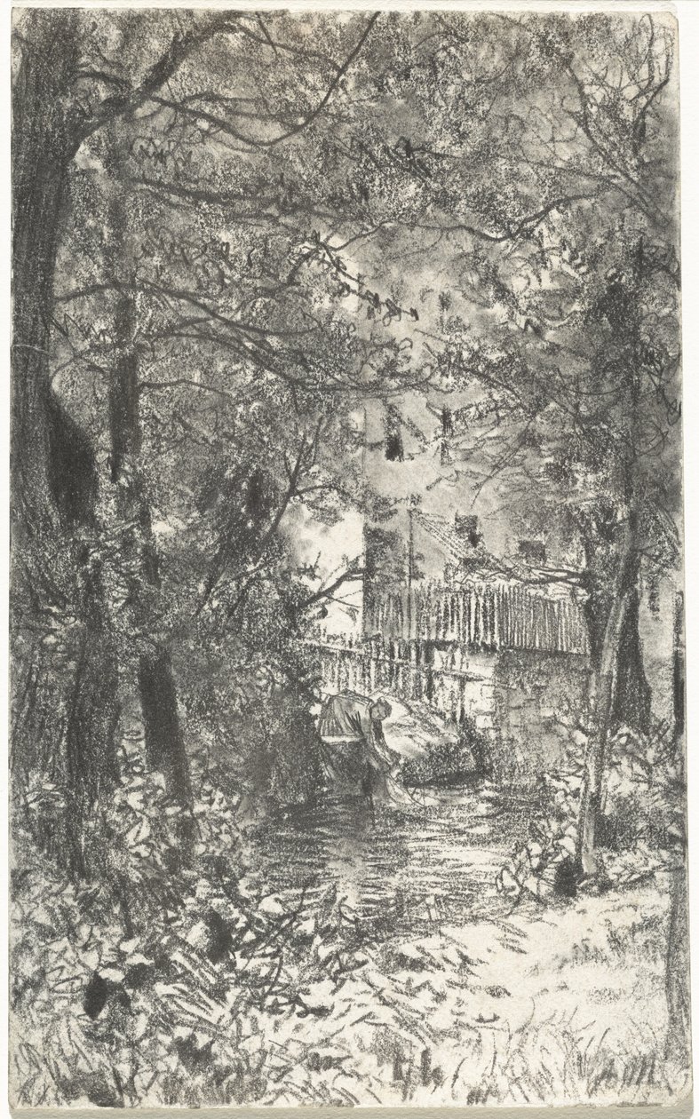 Çamaşırcı Kadınla Manzara by Adolph Menzel