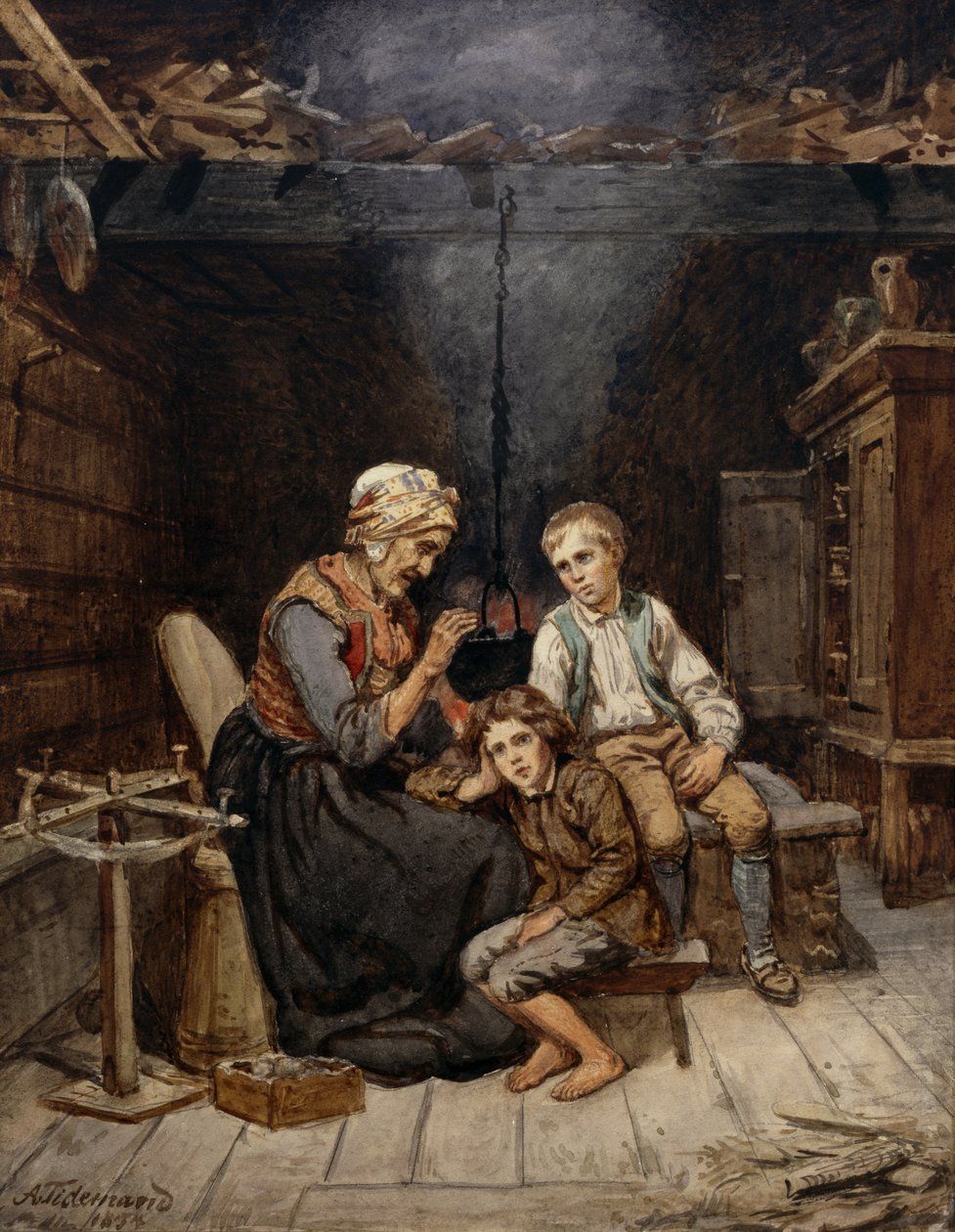 Büyükanne bir peri masalı anlatıyor by Adolph Tidemand