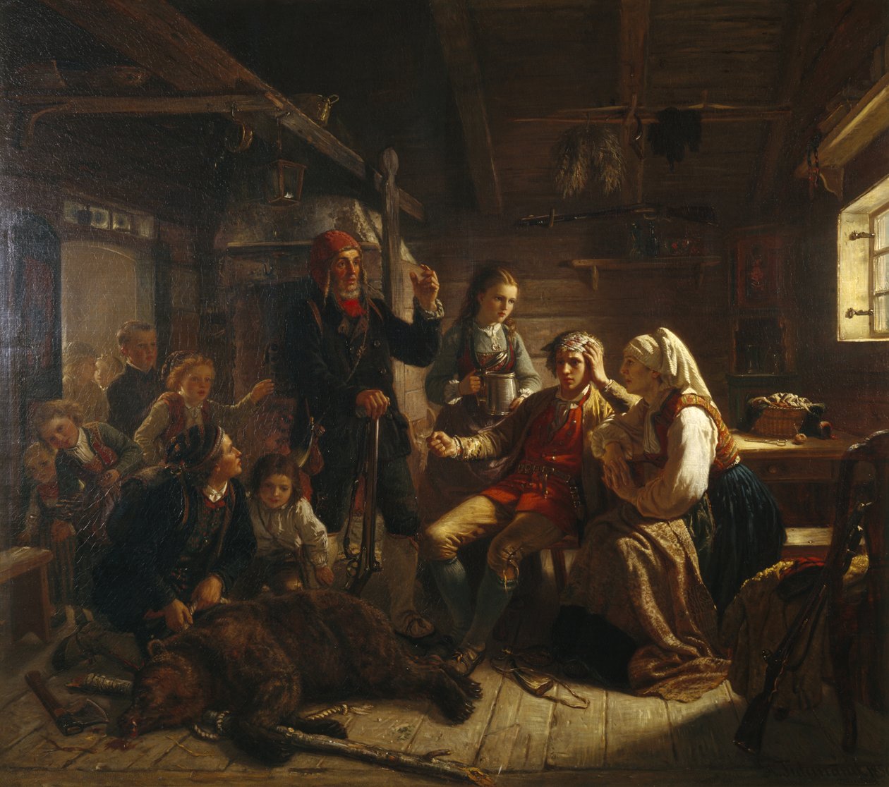 Yaralı Ayı Avcısı by Adolph Tidemand