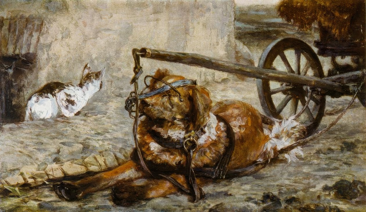 A. Menzel, çizim köpek ve kedi by Adolph Menzel