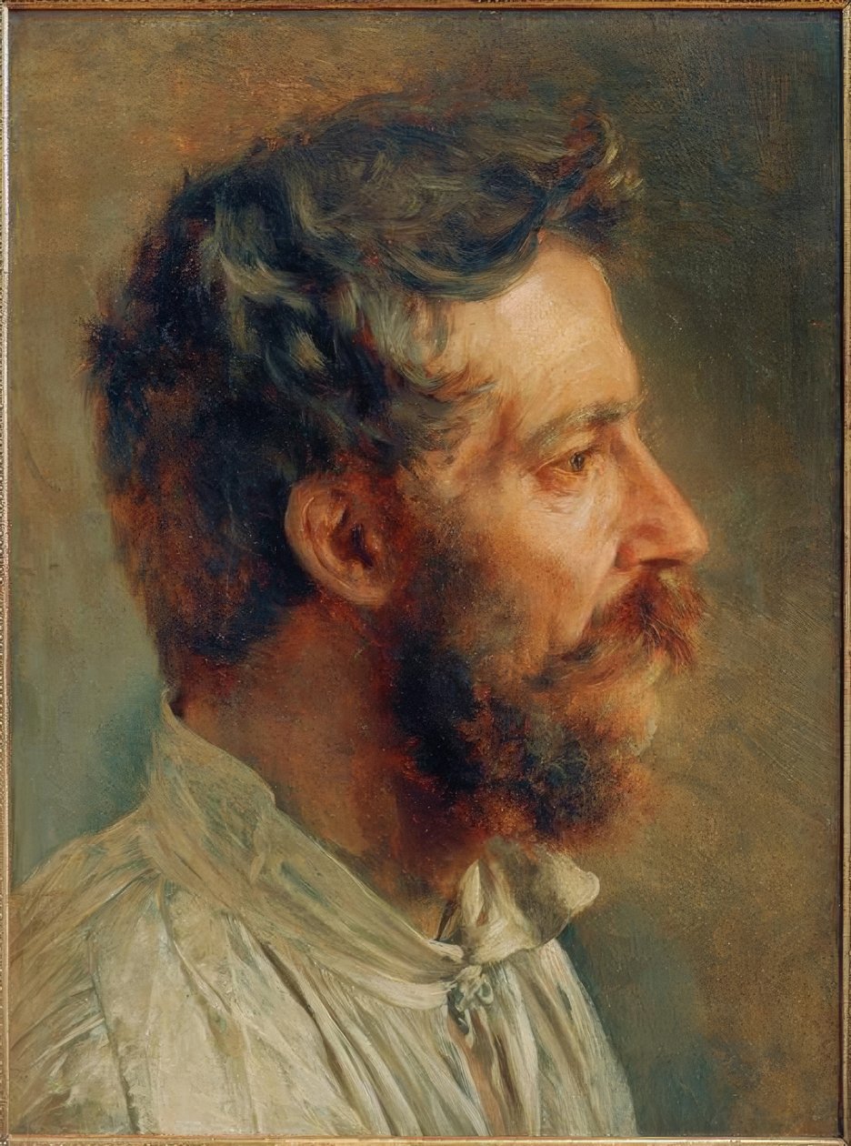 Profilde sakallı işçi kafası by Adolph Menzel
